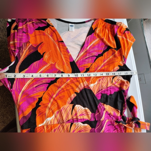 Old Navy Wrap Sundress Knee length Tropical Beach Orange Pink Vibrant sz L. - Picture 9 of 17
